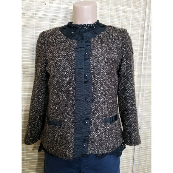 RAFAELLA WOMENS SIZE 8 SWEATER/BLAZER  BROWN/BLACK 2-PCKT LINED ACRYLIC POLYSTR - Picture 1 of 6